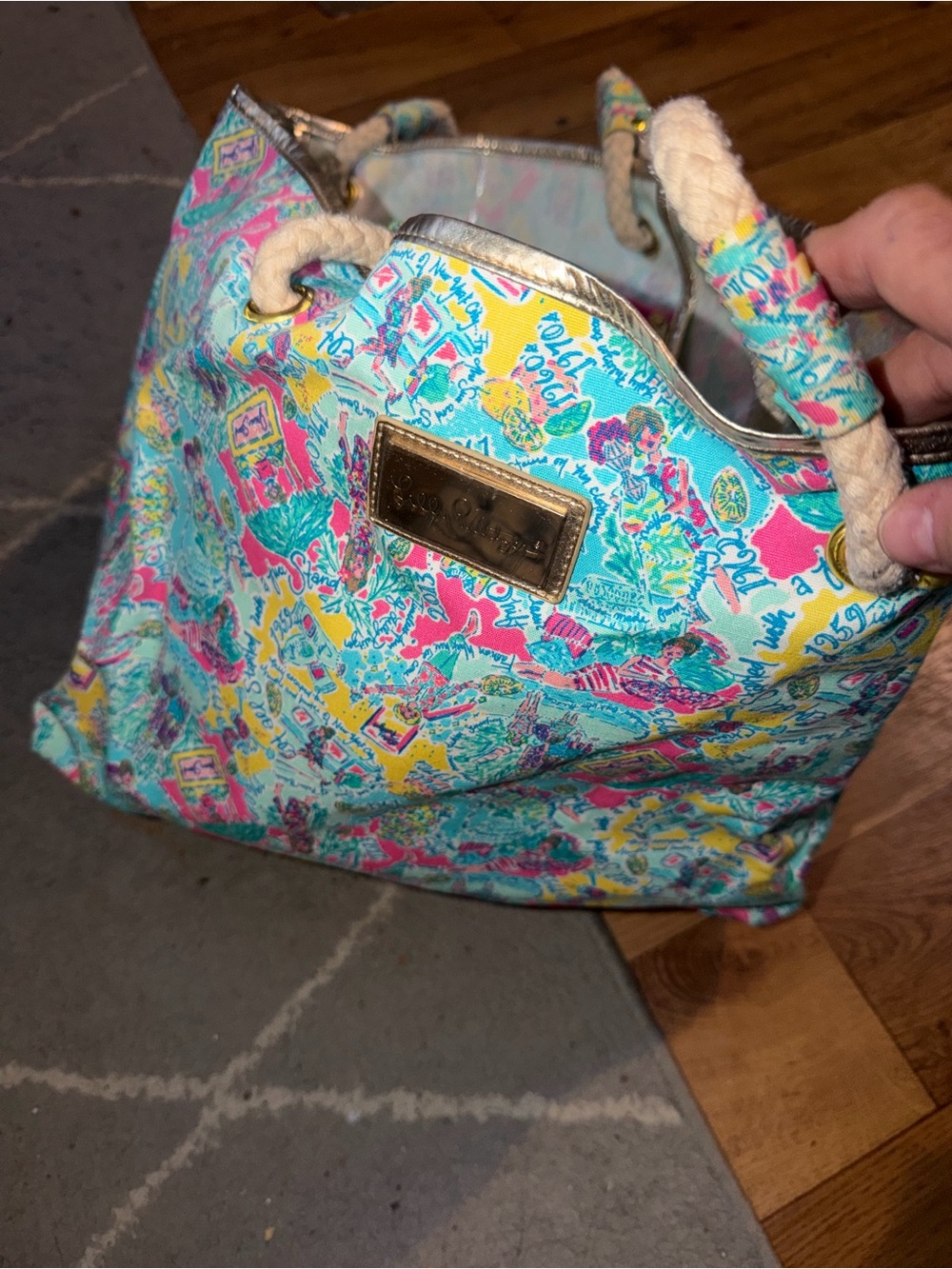 Lily Pulitzer Printed Rope-Handle Tote Bag in Turquoise, Pink & Yellow